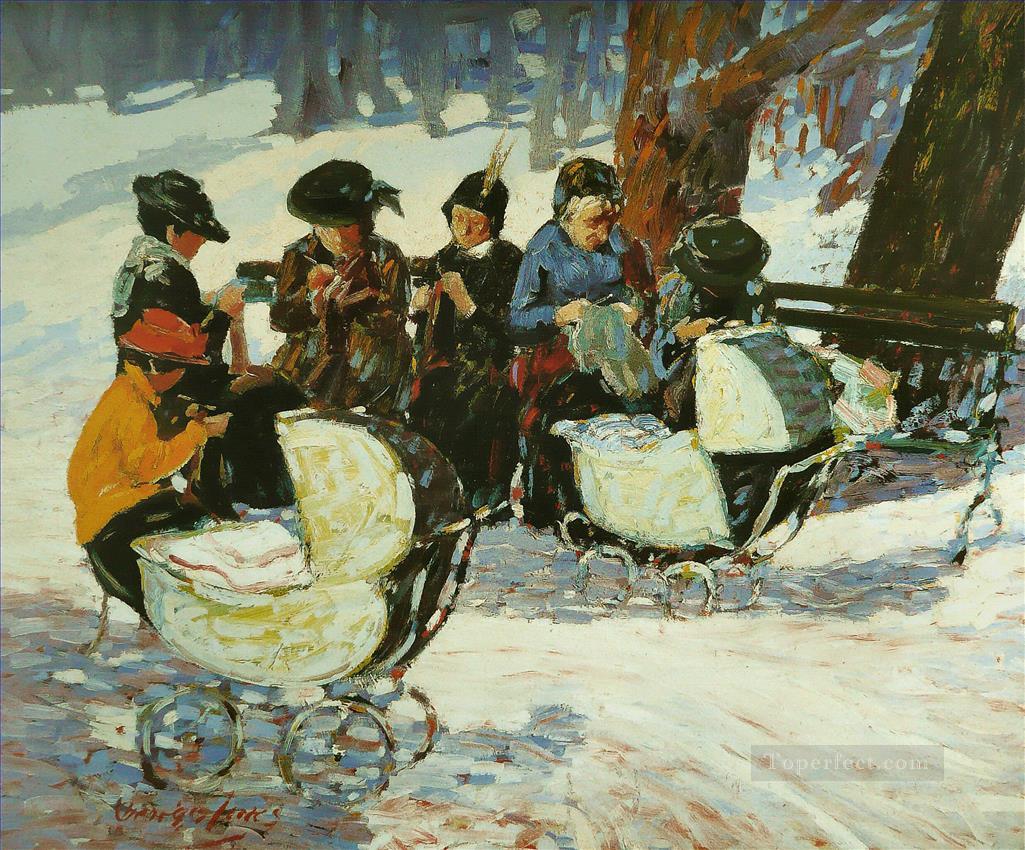knitting for the soldiers high bridge park George luks Oil Paintings